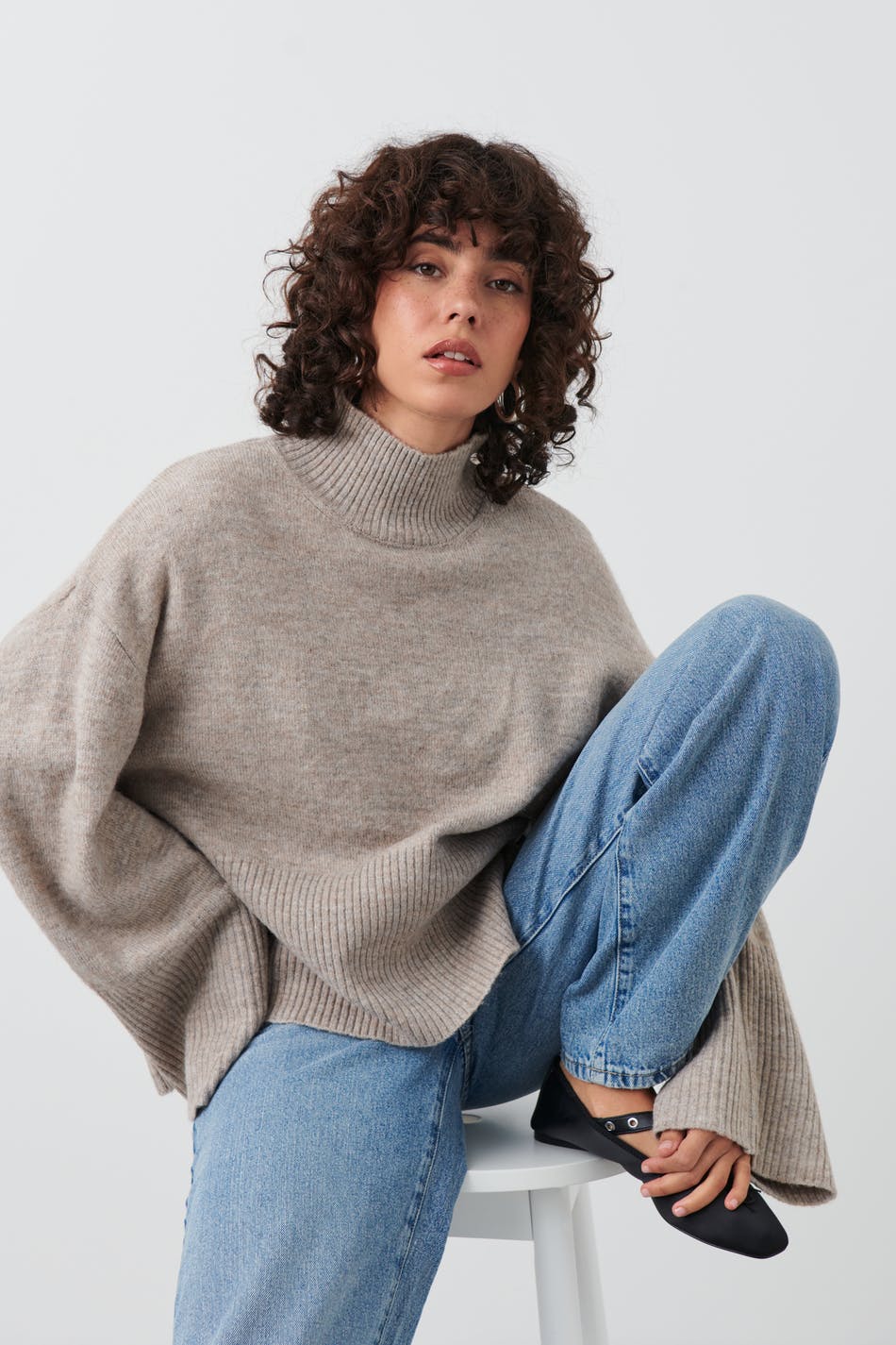 Gina Tricot - Turtleneck knit sweater - stickade tröjor - Beige - S - Female