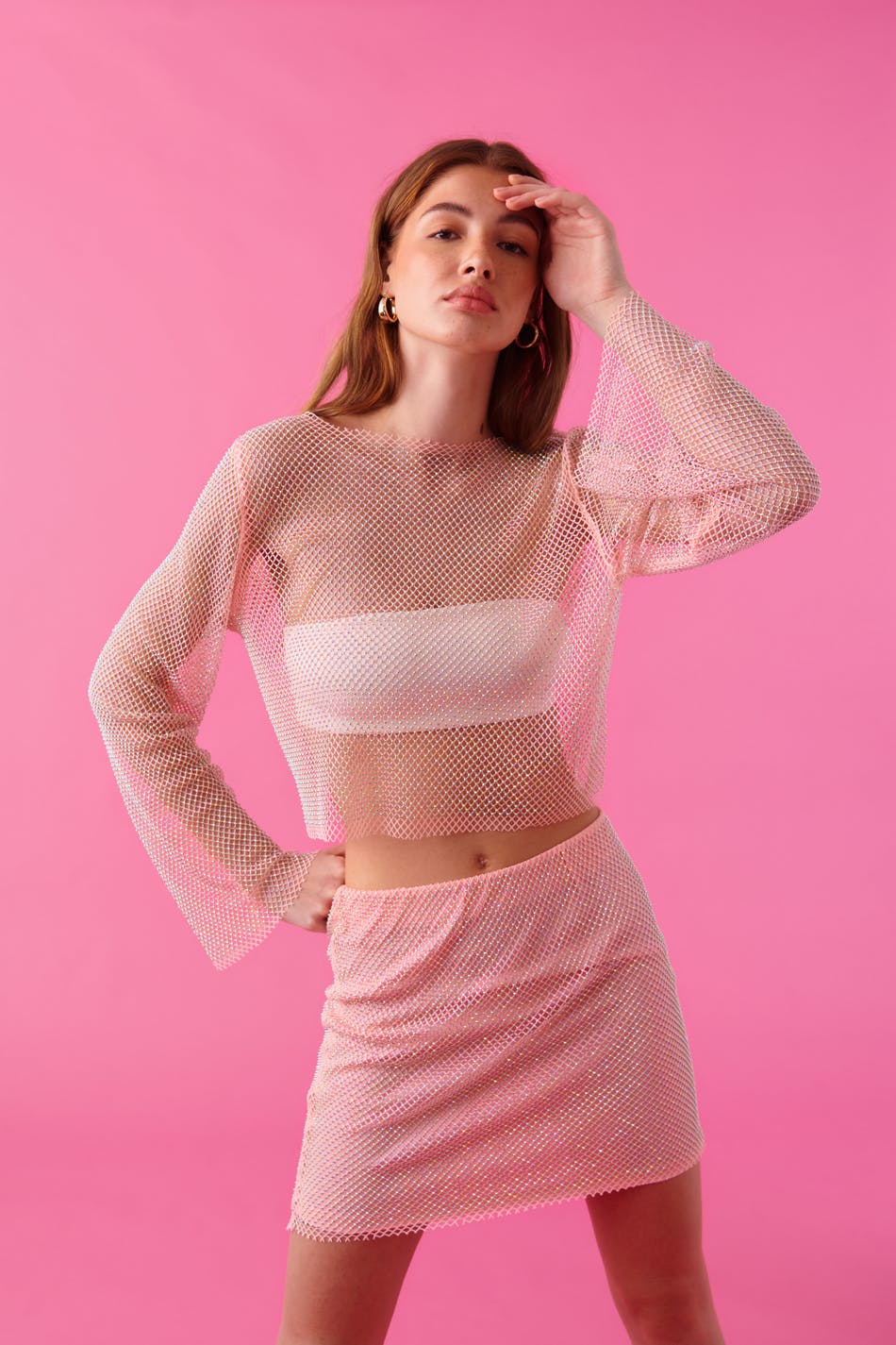 Gina Tricot - Pink rhinestone top - toppar - Pink - S - Female