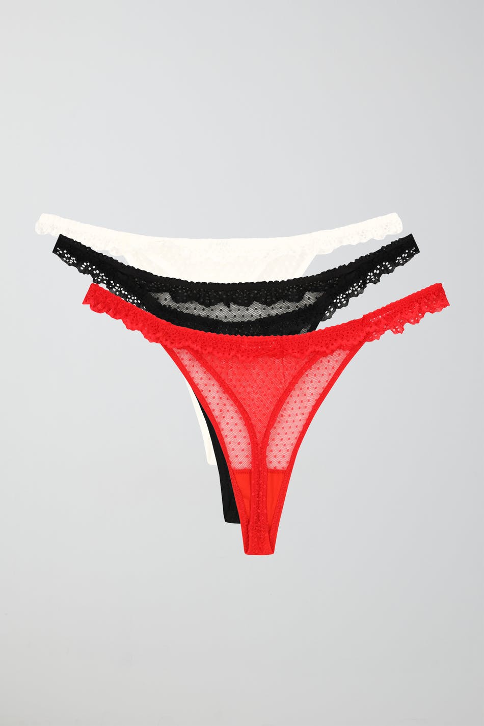 Lace mesh thongs Leo red