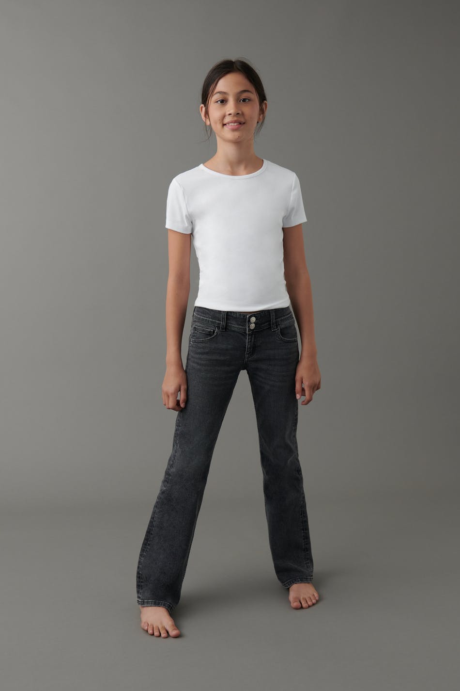 Läs mer om Gina Tricot - Flare pocket jeans - bootcut - Grey - 146 - Female