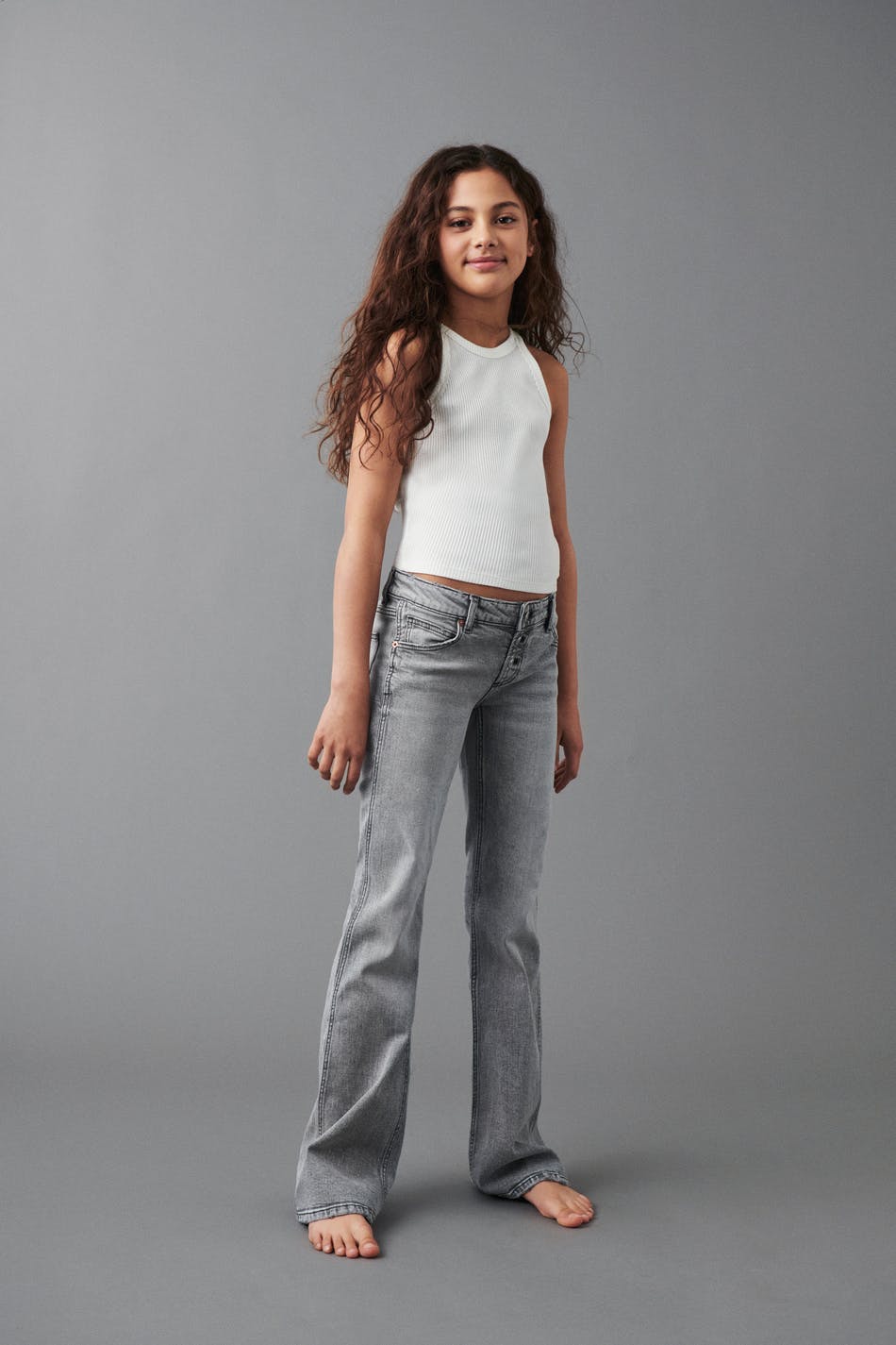 Gina Tricot - Low waist flare button jeans - bootcut - Grey - 158 - Female