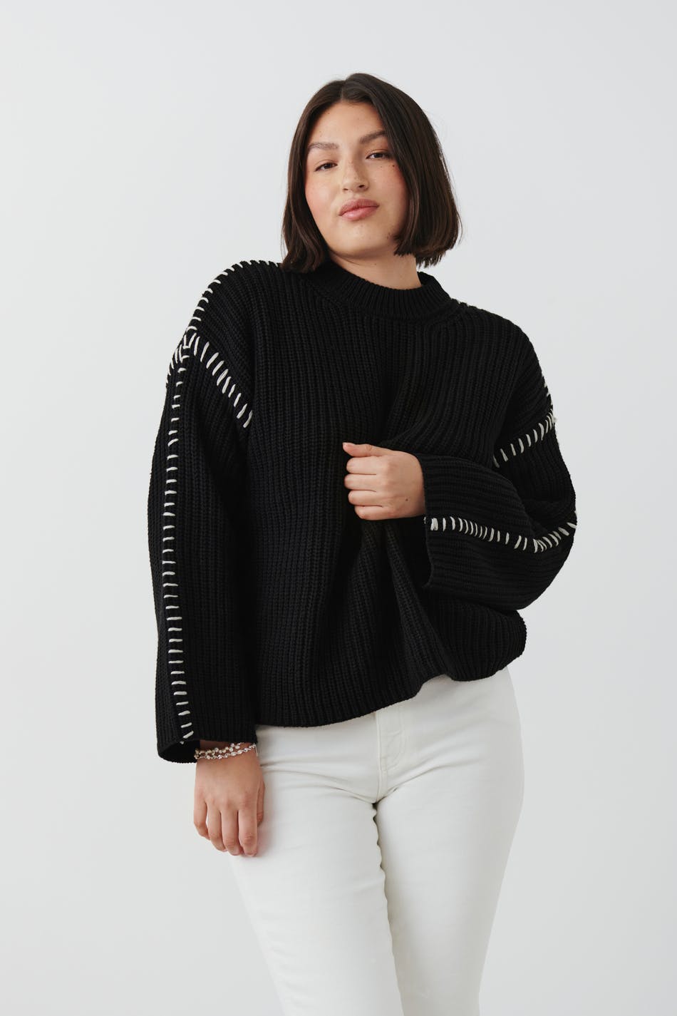 Läs mer om Gina Tricot - Stitch knitted sweater - stickade tröjor - Black - M - Female
