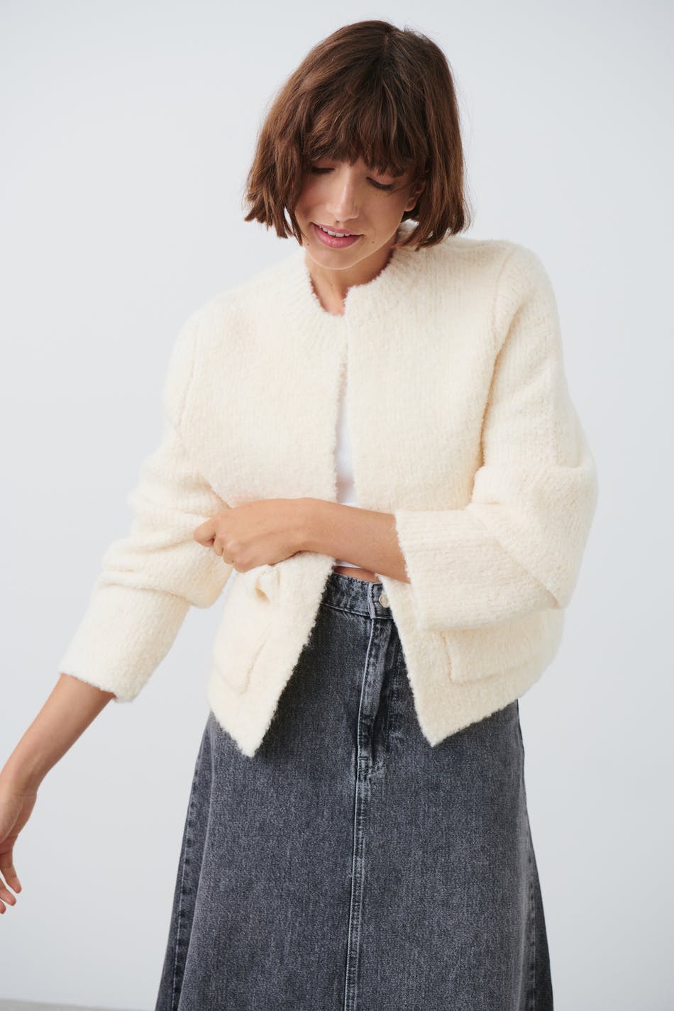 Knitted jacket - White - Women - Gina Tricot