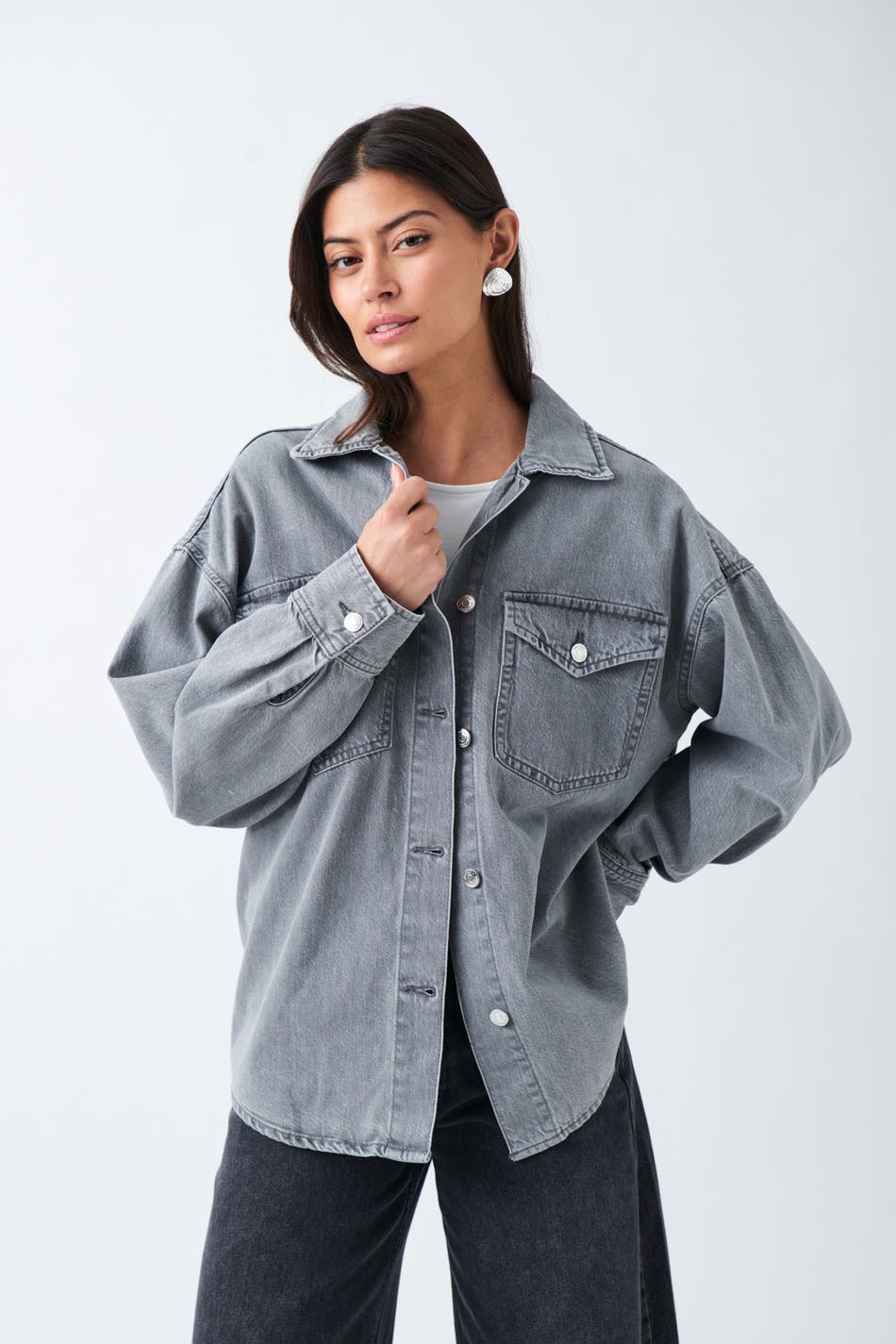 Gina Tricot - Oversize denim shirt - jeansskjortor - Grey - XL - Female