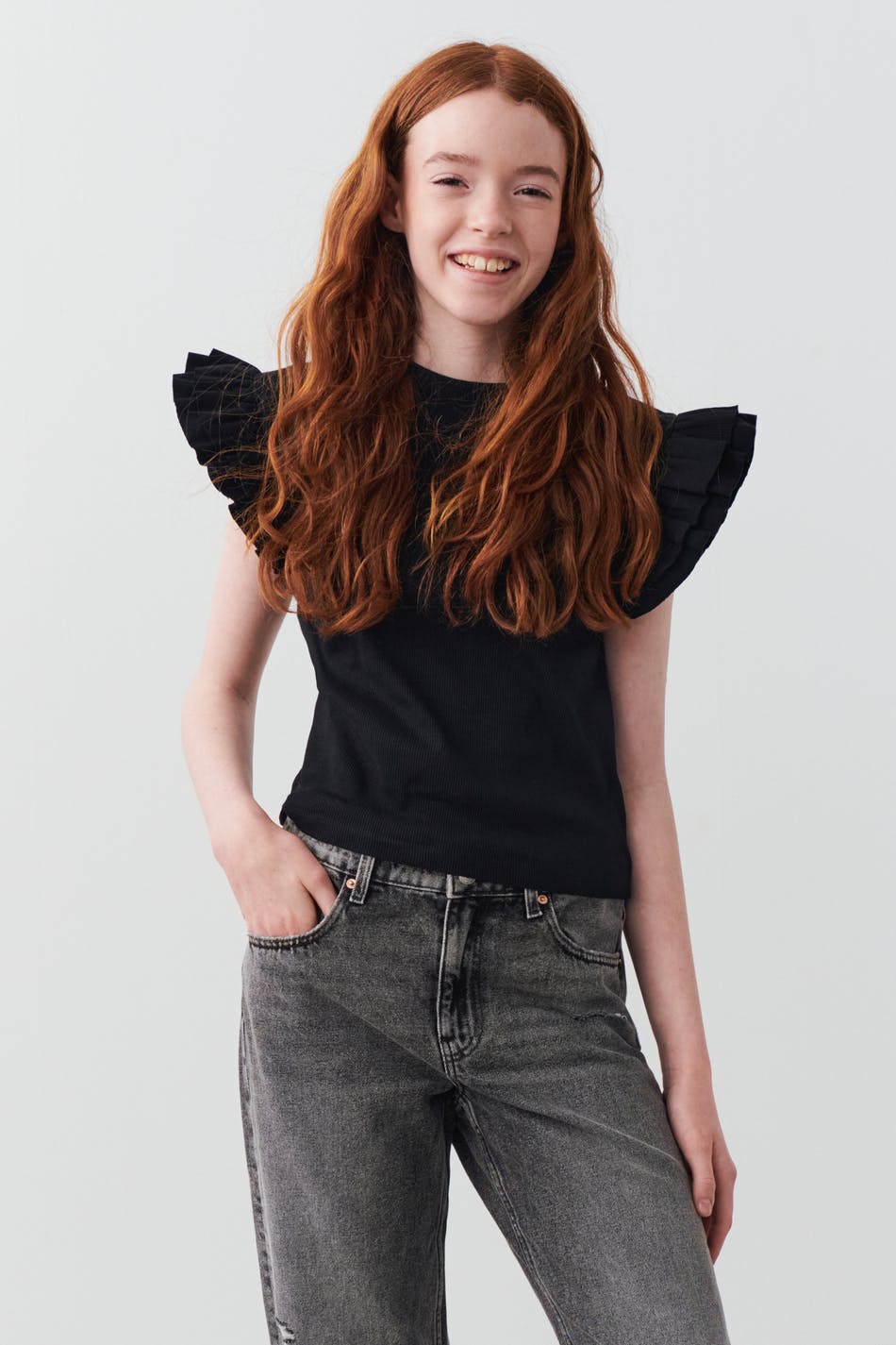 Gina Tricot - Y cute frill top - young-tops - Black - 134/140 - Female