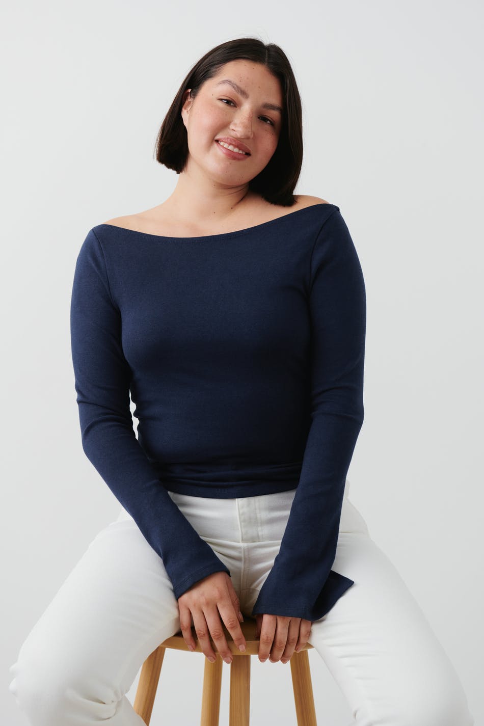 Soft boatneck top - Blue - Women - Gina Tricot