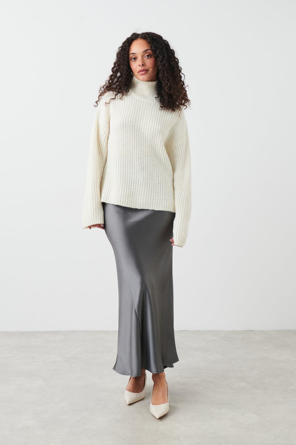 Gina Tricot - Turtleneck knit sweater - stickade tröjor - White - L - Female
