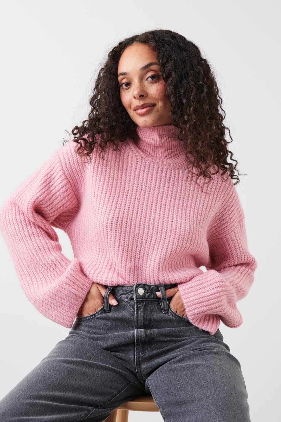 Gina Tricot - Turtleneck knit sweater - stickade tröjor - Pink - S - Female