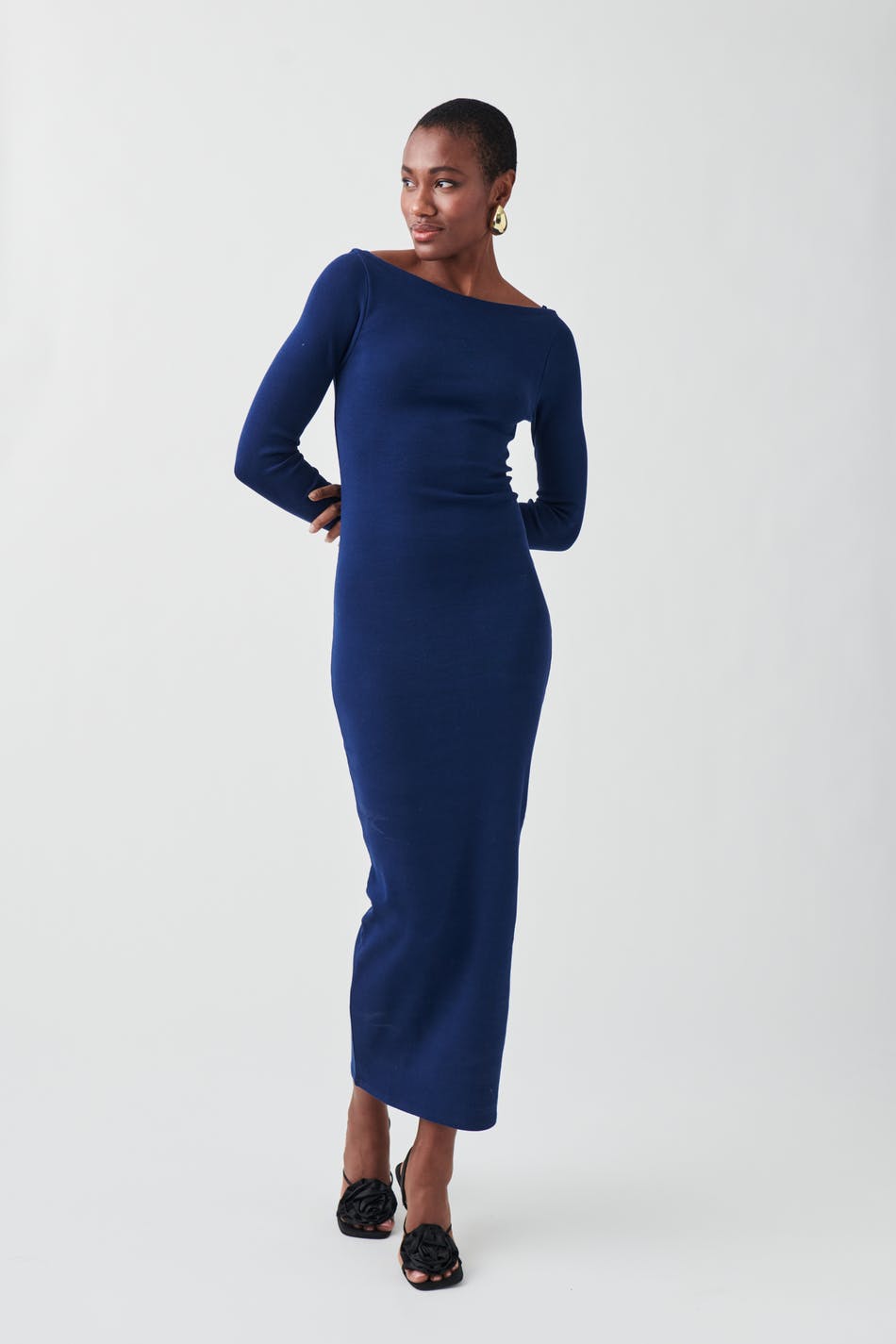 Gina Tricot - Bodycon maxi dress - långärmade klänningar - Blue - L - Female