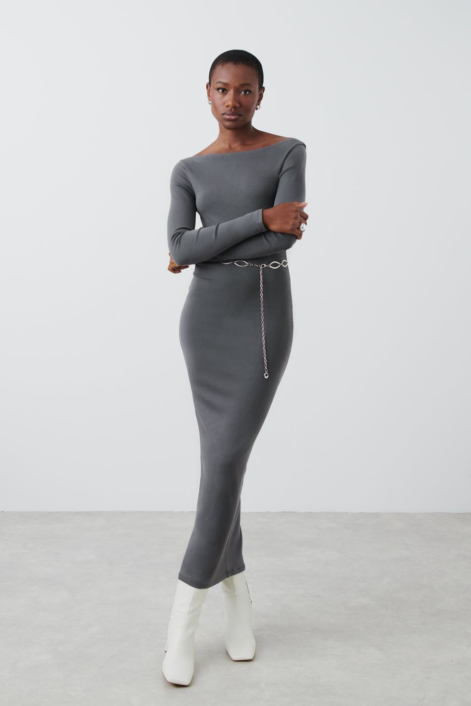 Gina Tricot - Bodycon maxi dress - långklänningar - Grey - XL - Female