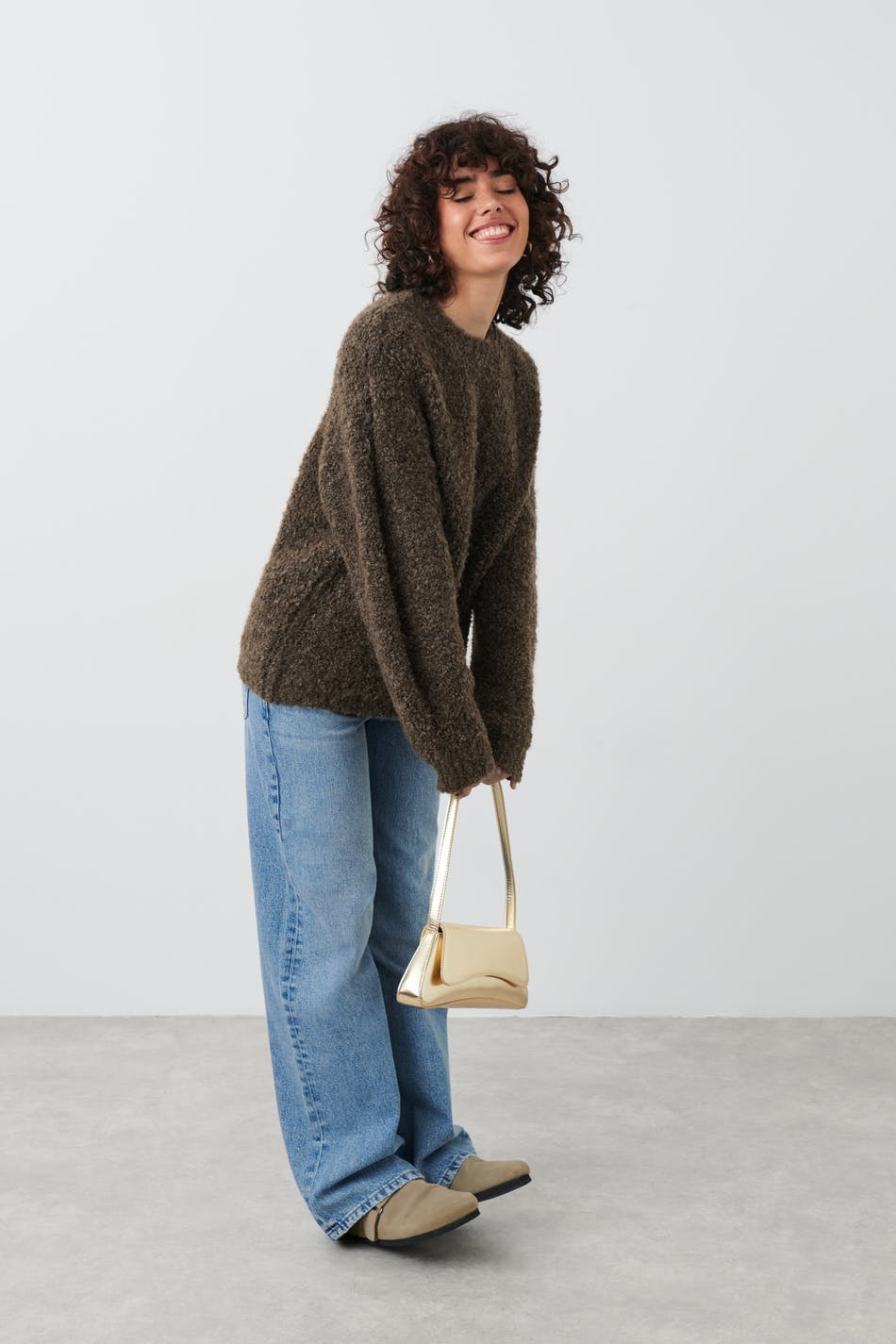 Bouclé Knit Sweater, Brown