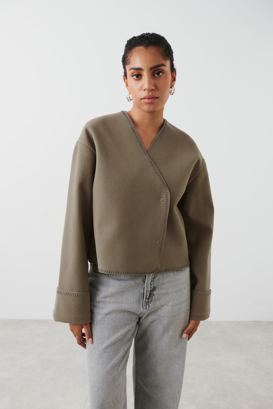  Gina Tricot- Blanket stitch jacket - jacke- Brown - XL- Female