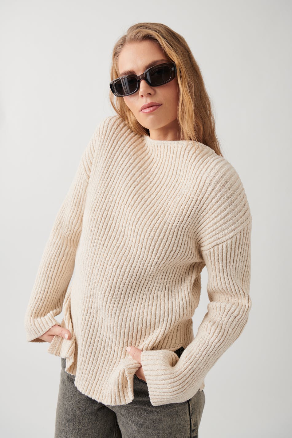 Gina Tricot - Knitted boatneck sweater - stickade tröjor - White - XS - Female