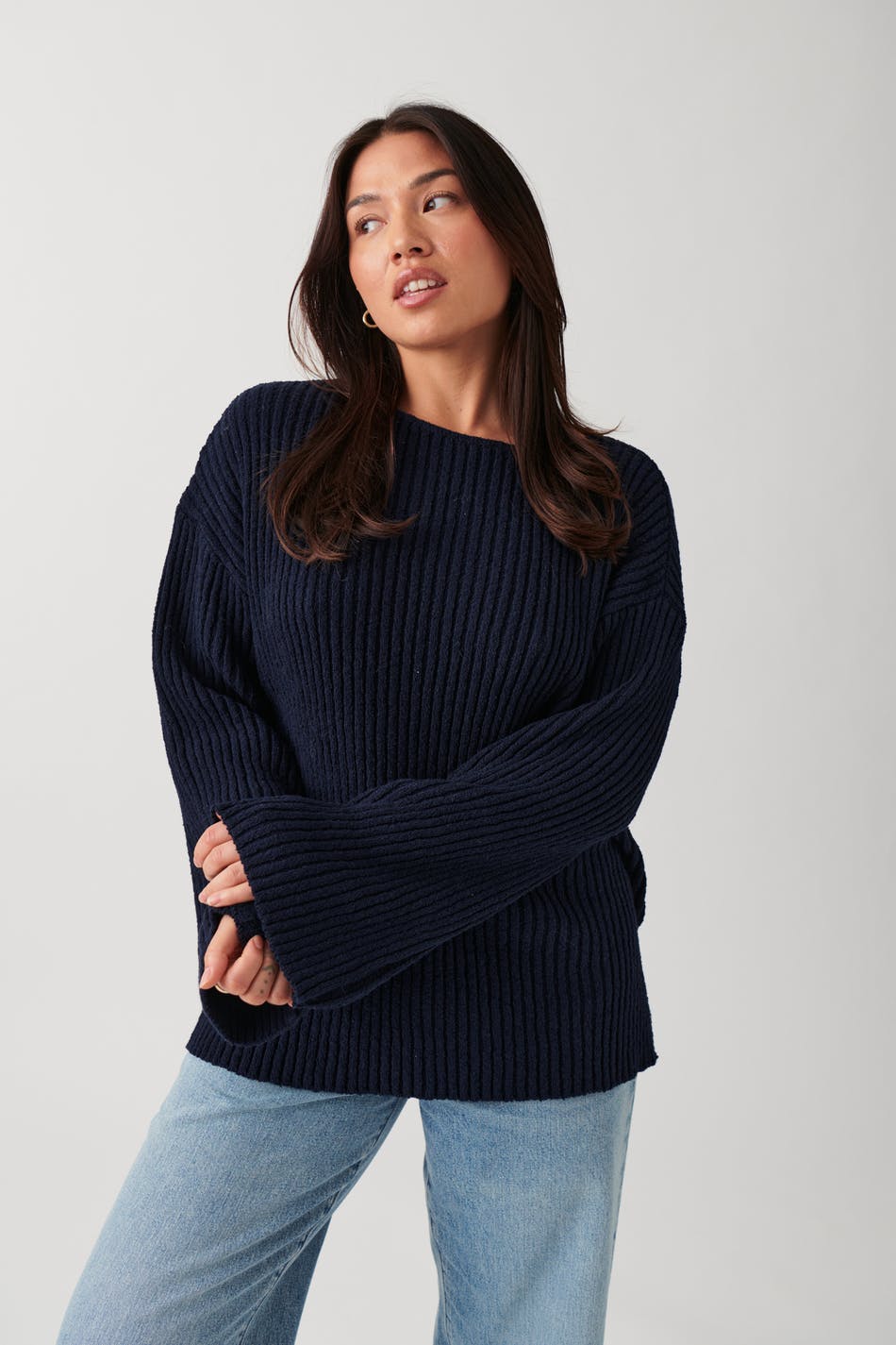 Gina Tricot - Knitted boatneck sweater - stickade tröjor - Blue - M - Female