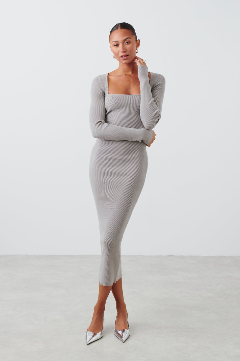 Gina Tricot - Knitted dress - stickade klänningar - Grey - XL - Female