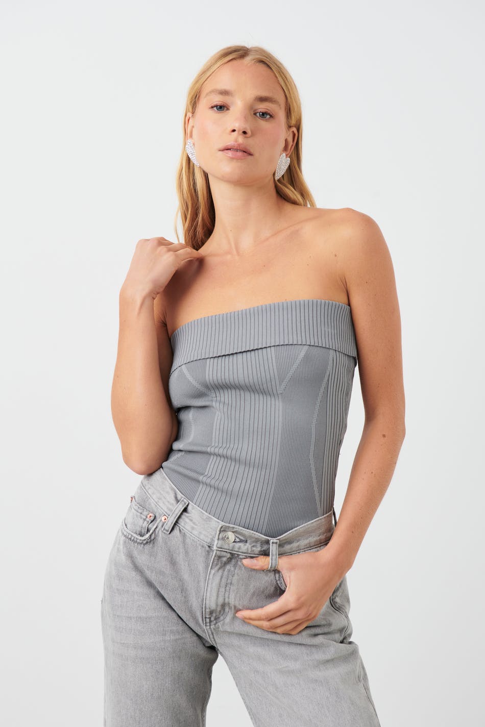 Gina Tricot - Knitted tube top - tubtoppar - Grey - XS - Female