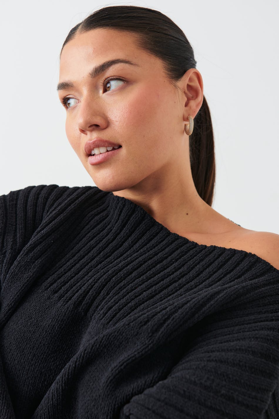 Rib boatneck knit sweater - Black - Women - Gina Tricot