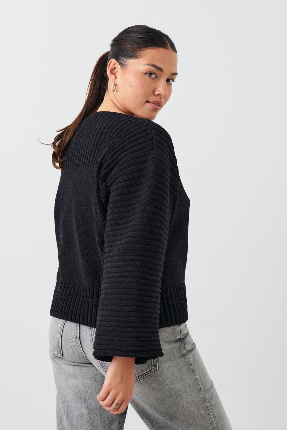 Rib boatneck knit sweater - Black - Women - Gina Tricot