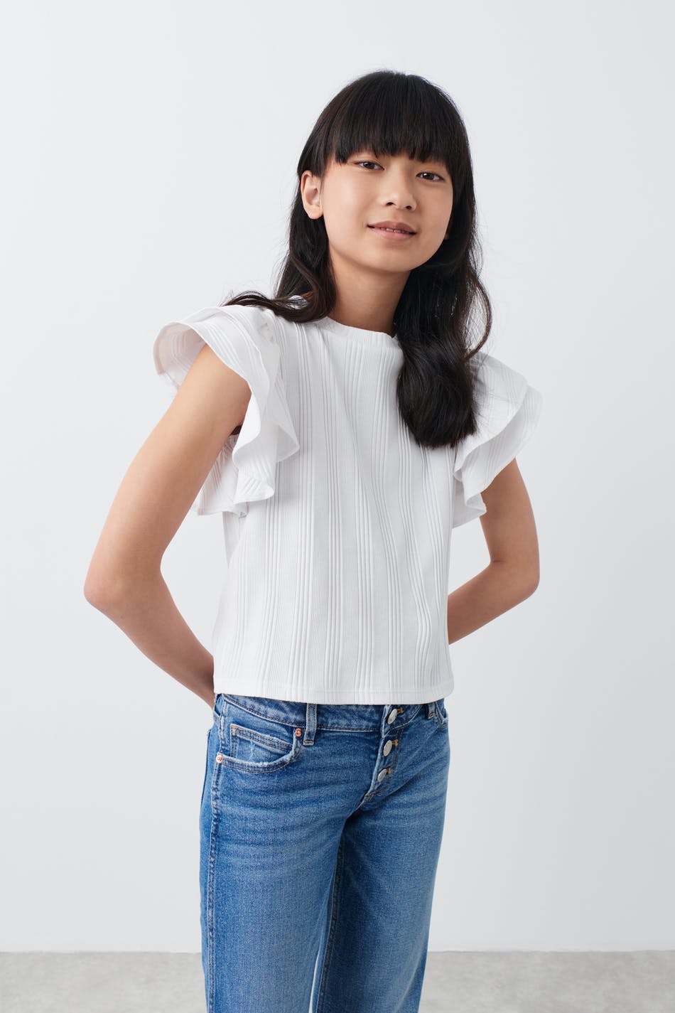 Gina Tricot - Y double frill top - young-tops - White - 146/152 - Female
