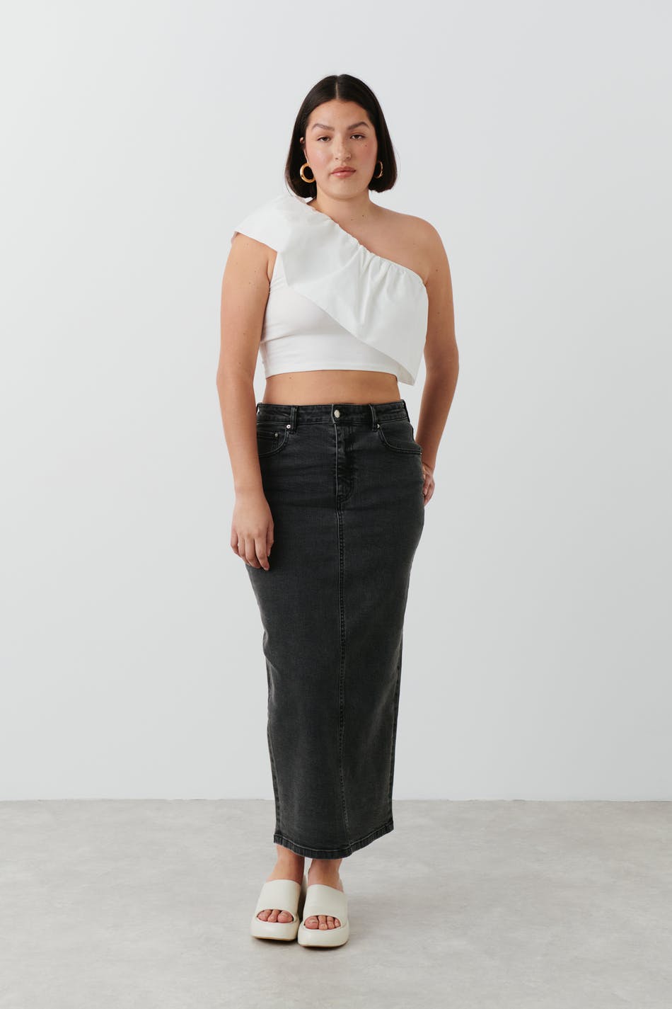 Gina Tricot - Column denim skirt - jeanskjolar - Grey - 34 - Female