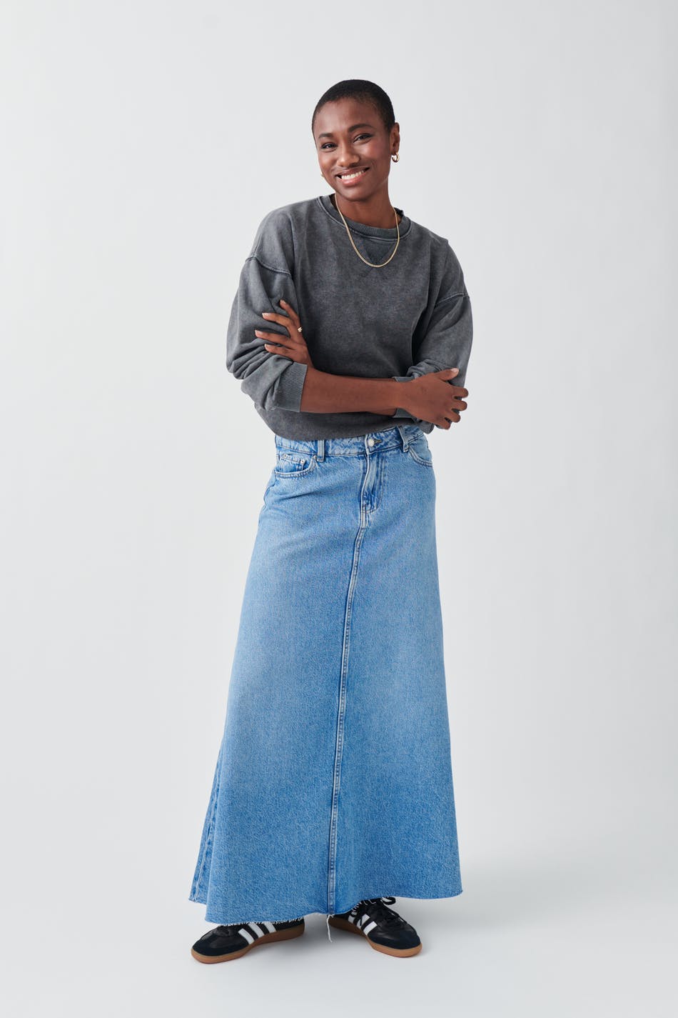 Gina Tricot - Wide maxi denim skirt - jeanskjolar - Blue - 32 - Female