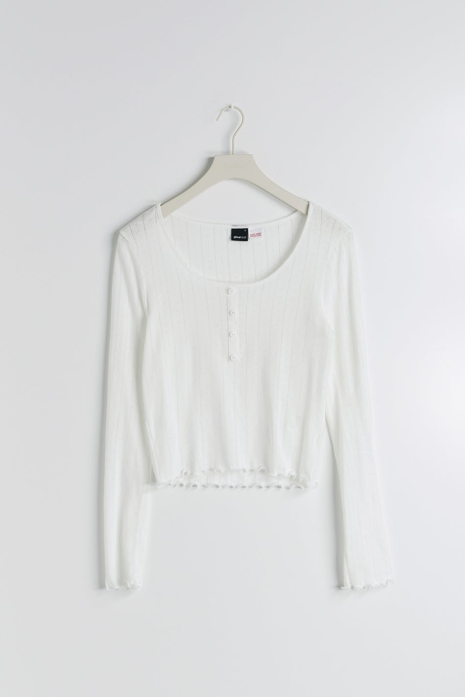 Lyric Thermals Harmony Cotton Pointelle Long Sleeve Top, White - Tops