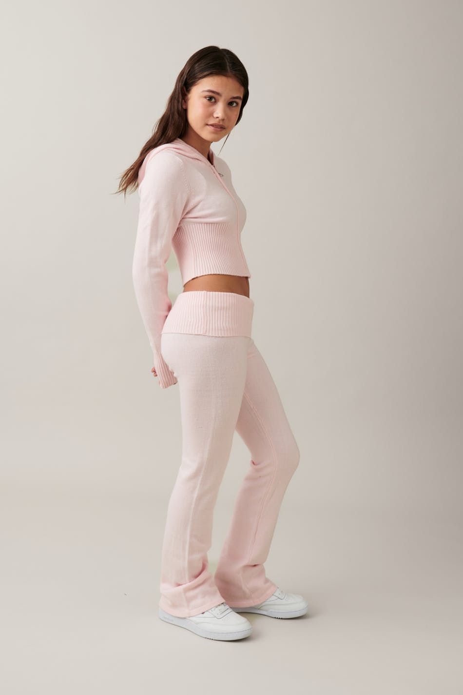 Gina Tricot - Y knitted yoga pants - young-bottoms - Pink - 146/152 - Female