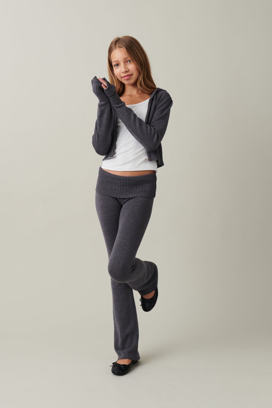Gina Tricot - Y knitted yoga pants - young-yoga-pants - Grey - 134/140 - Female