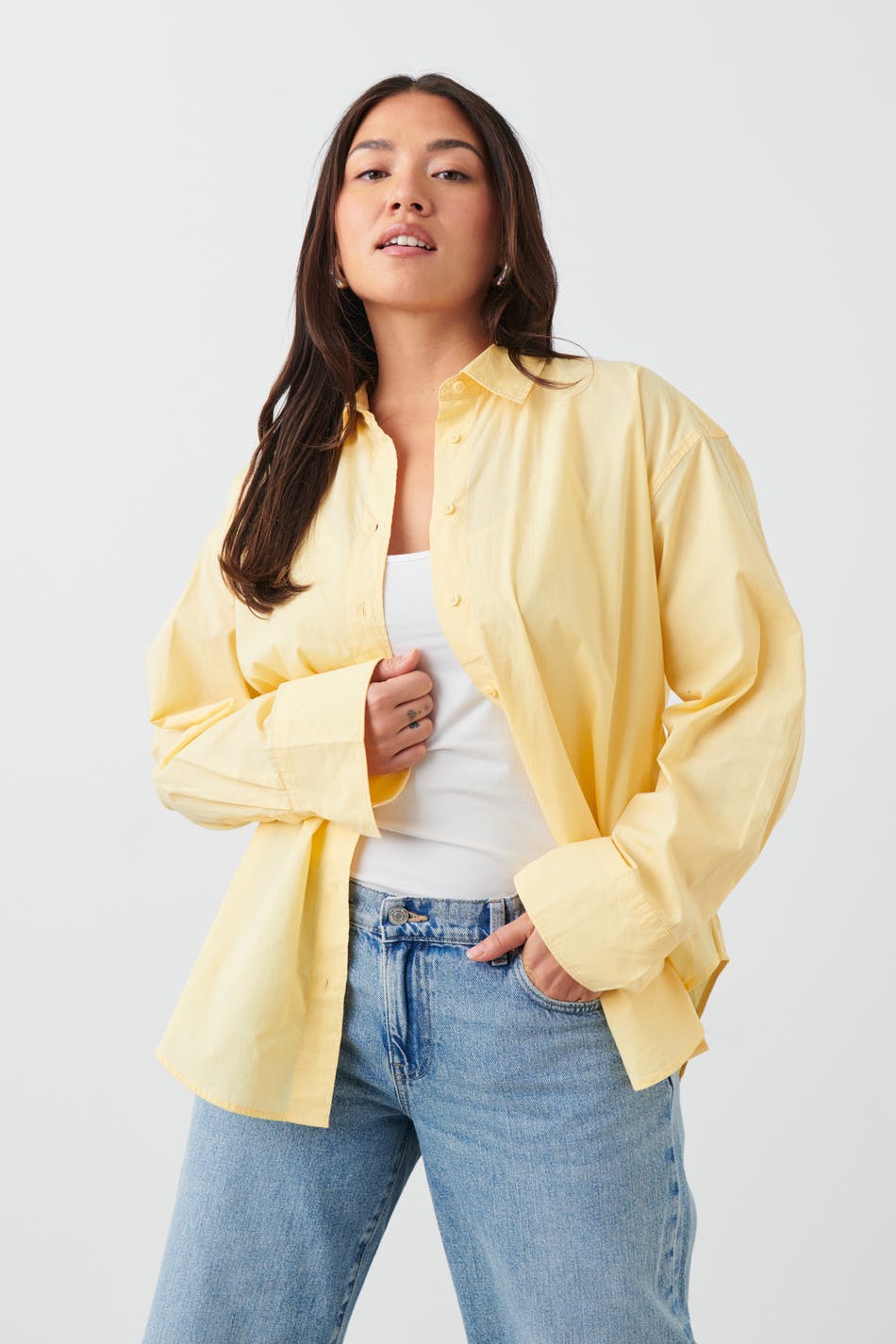 Gina Tricot - Poplin shirt - skjortor - Yellow - XS - Female