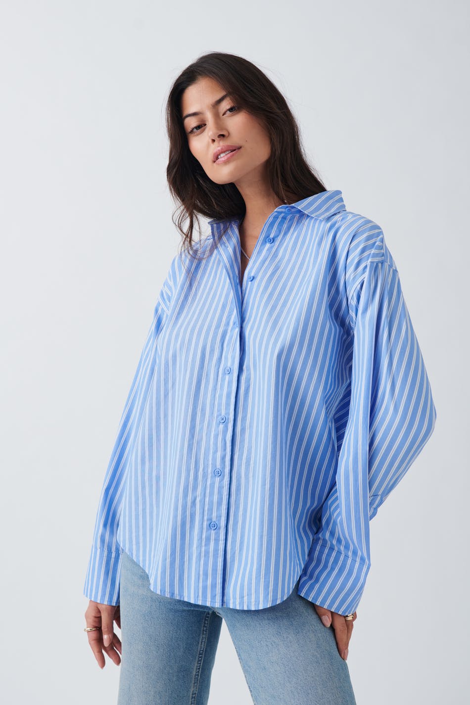 Gina Tricot - Poplin shirt - skjortor - Blue - L - Female