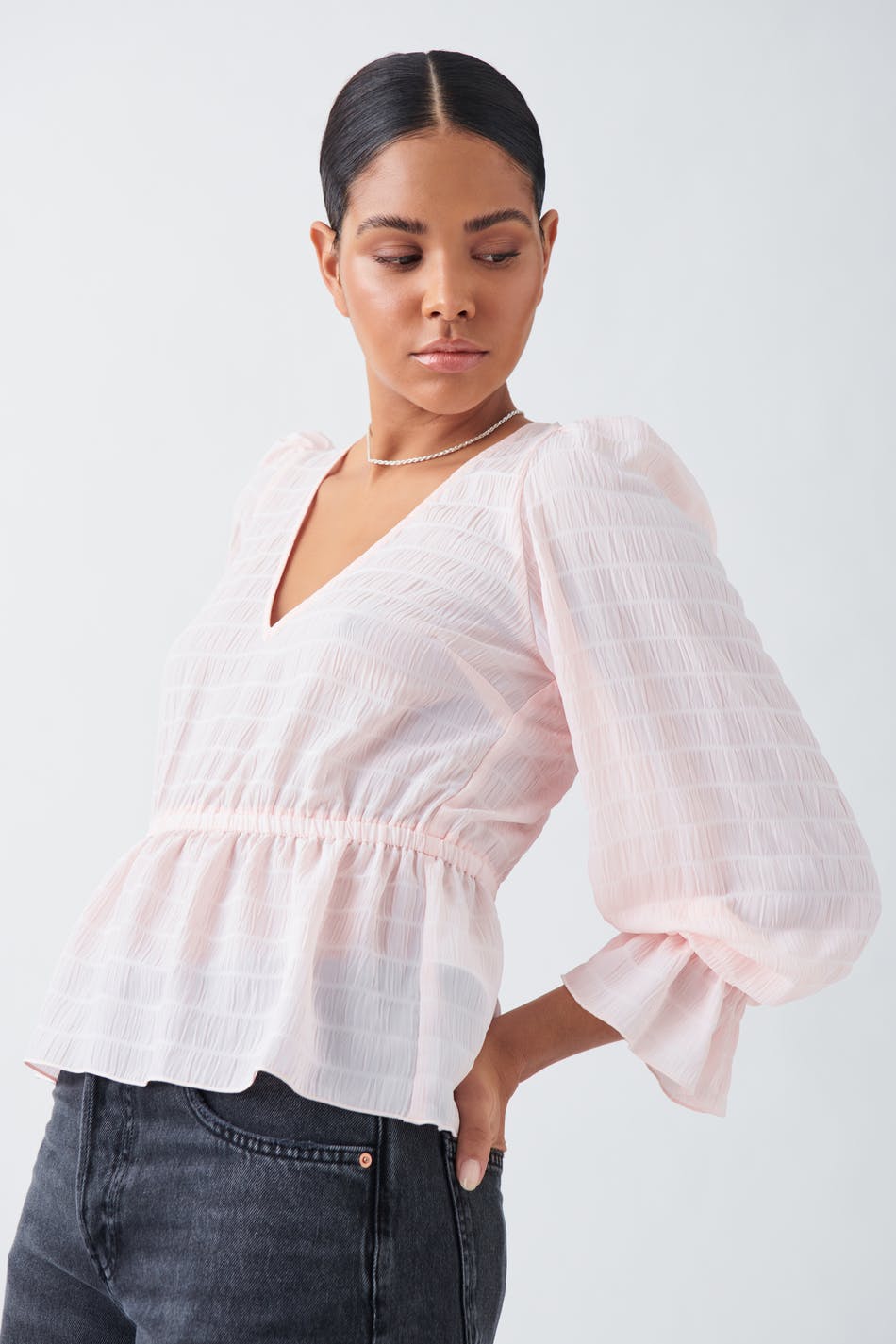 Läs mer om Gina Tricot - Peplum blouse - blusar - Pink - XL - Female