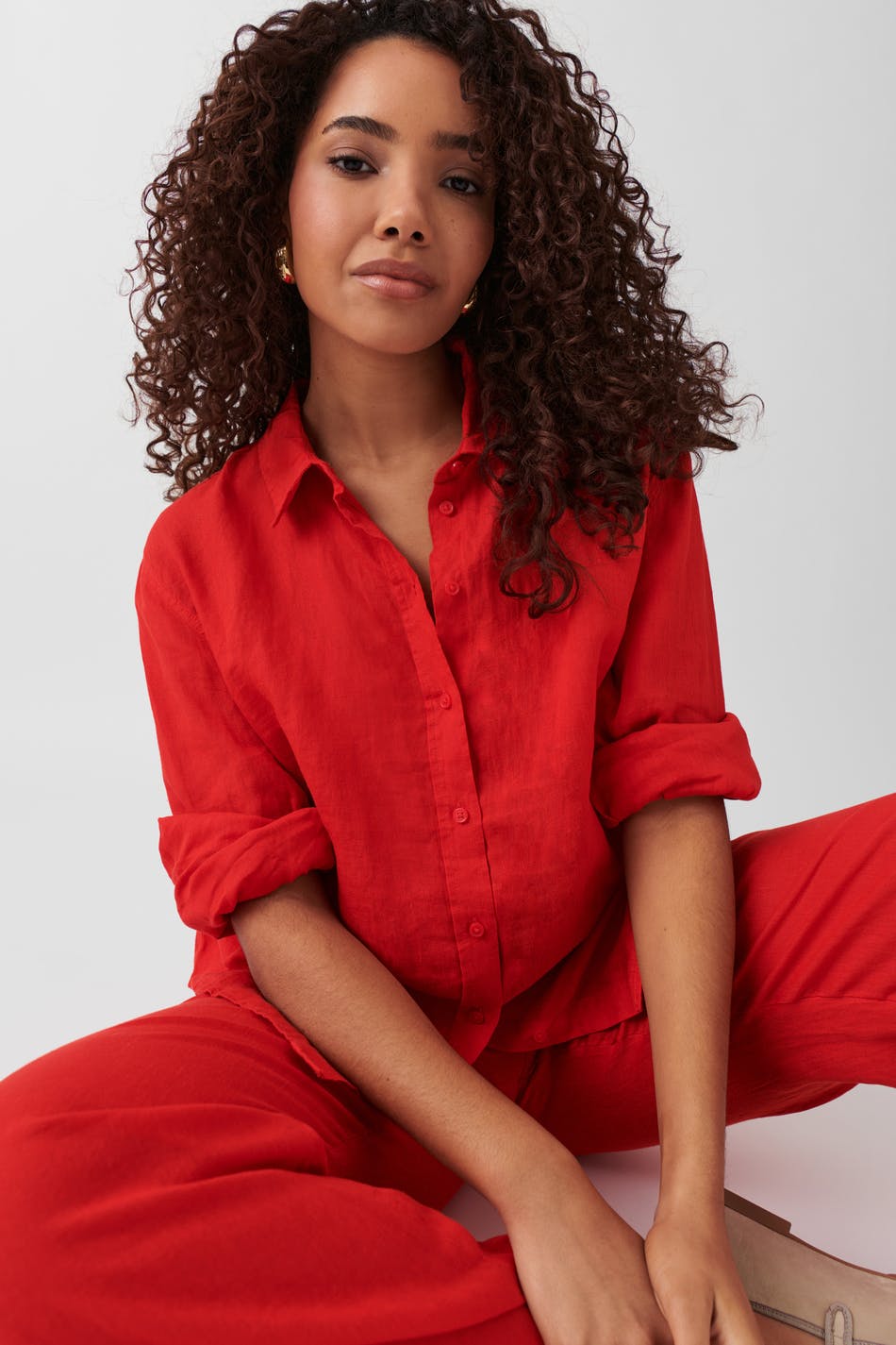Gina Tricot - Linen shirt - linneskjortor - Red - XL - Female
