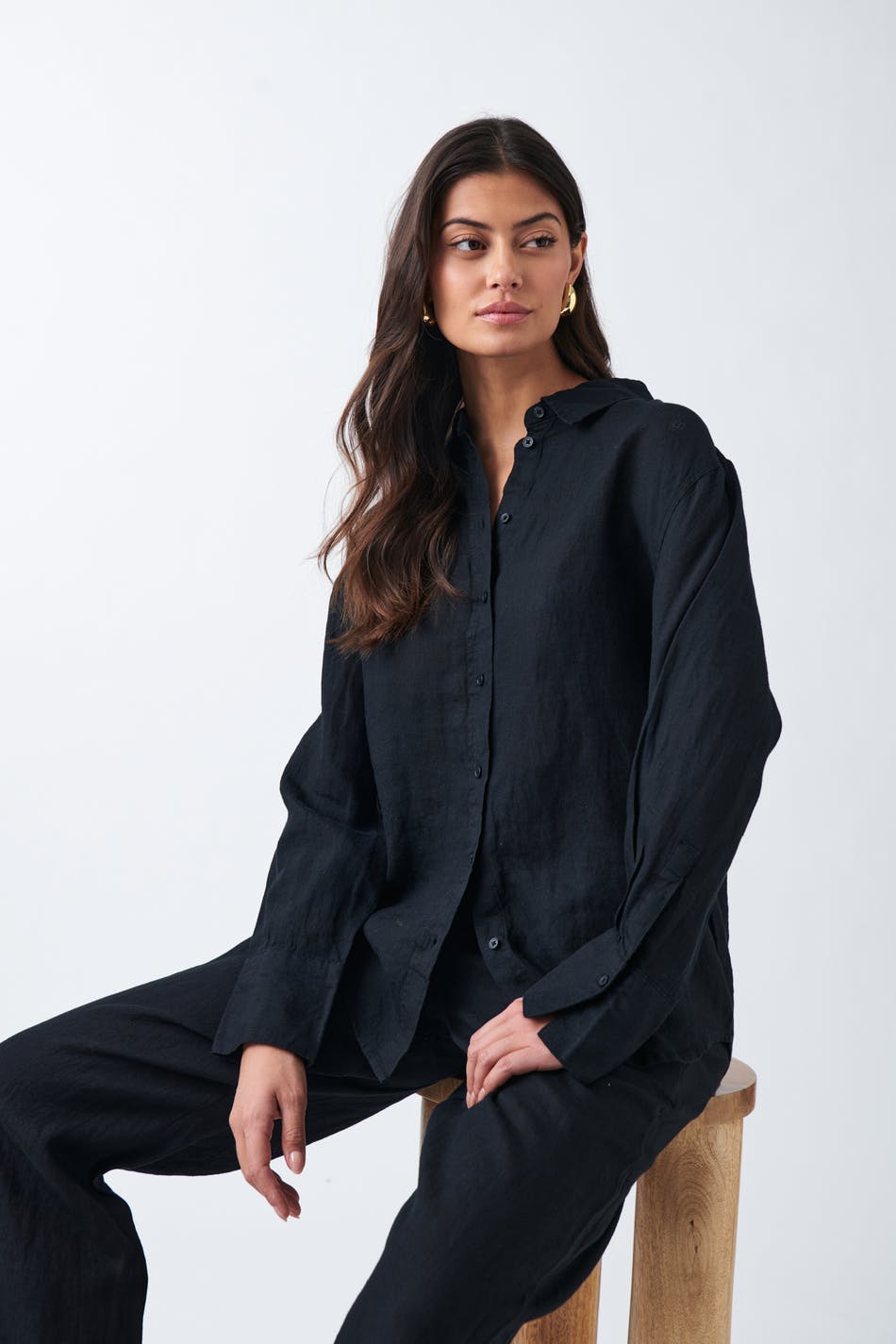 Gina Tricot - Linen shirt - linneskjortor - Black - XL - Female