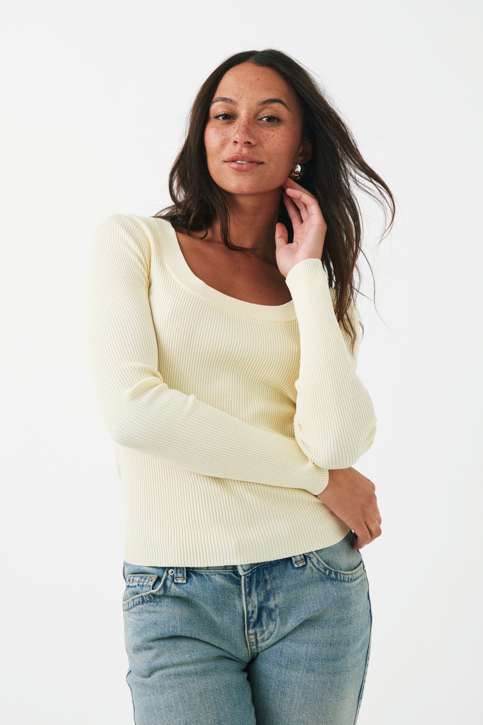 Gina Tricot - Knitted top - långärmade toppar - Yellow - XS - Female