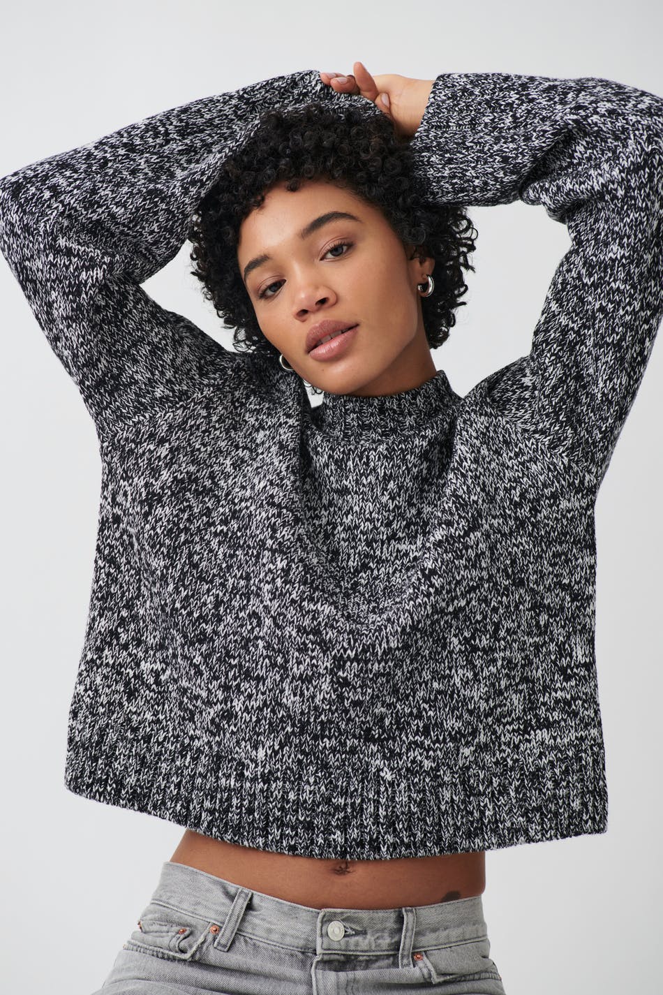 Gina Tricot - Cotton mélange knit sweater - stickade tröjor - Black - XL - Female