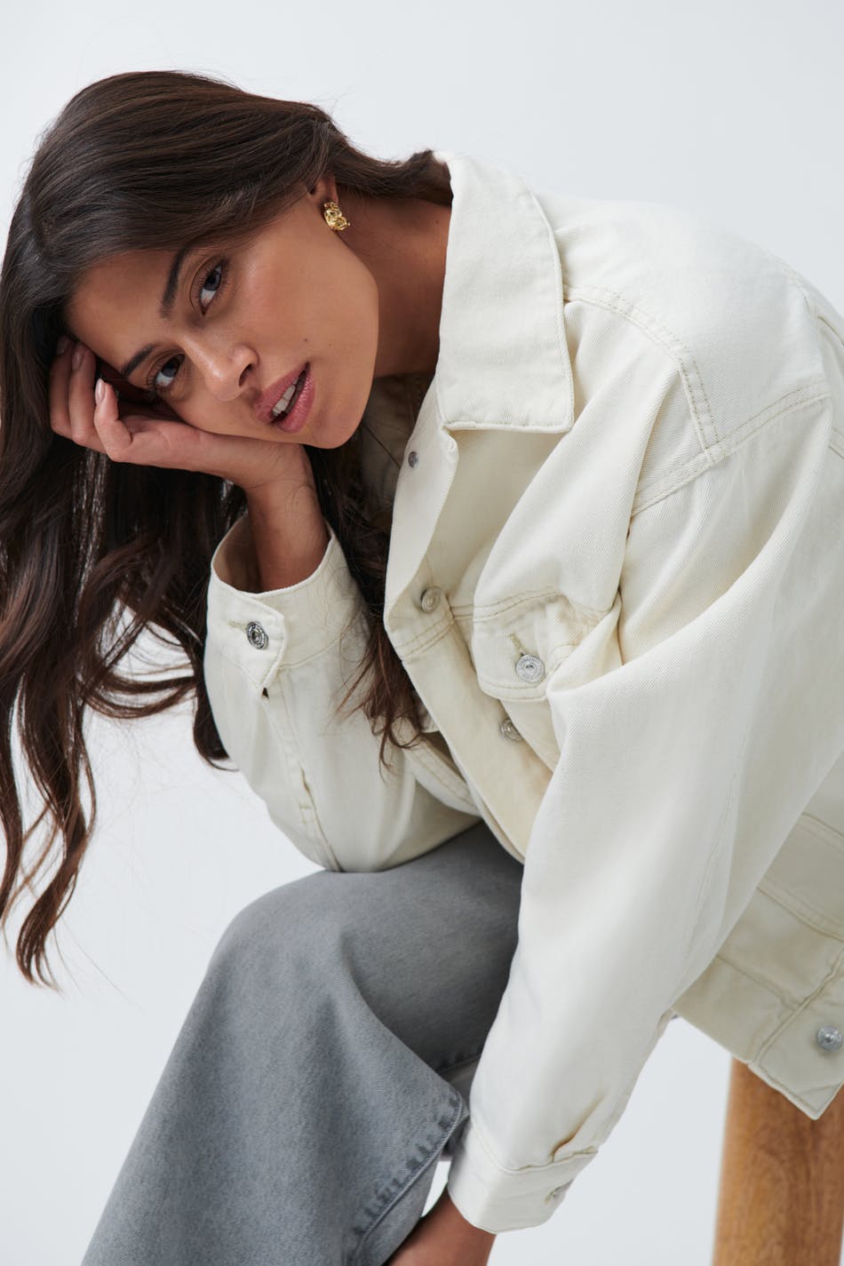 Gina Tricot - Loose denim jacket - jeansjackor - White - M - Female