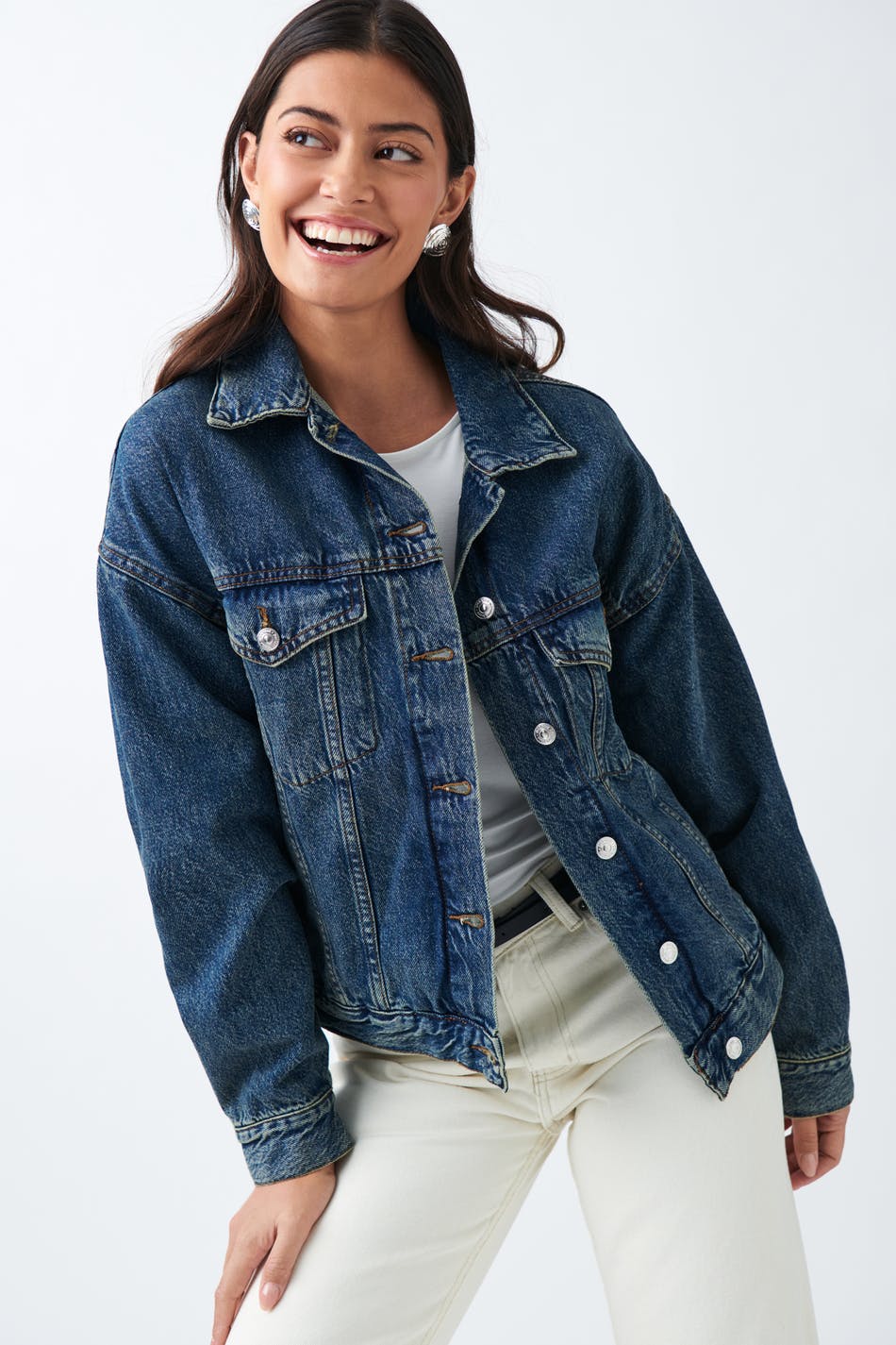 Gina Tricot - Loose denim jacket - jeansjackor - Blue - S - Female