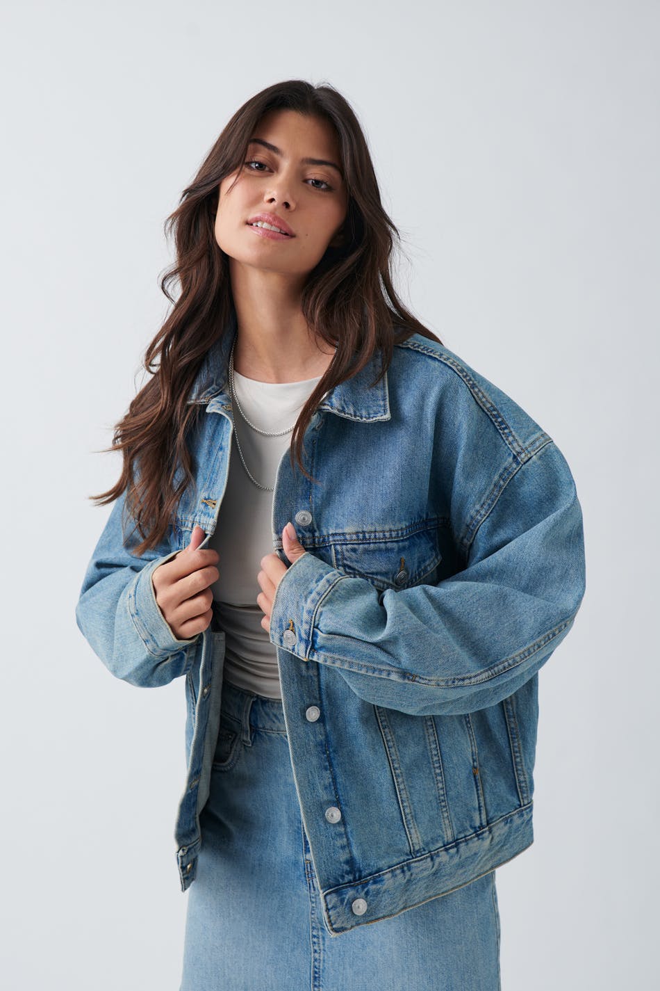 Gina Tricot - Loose denim jacket - jeansjackor - Blue - M - Female