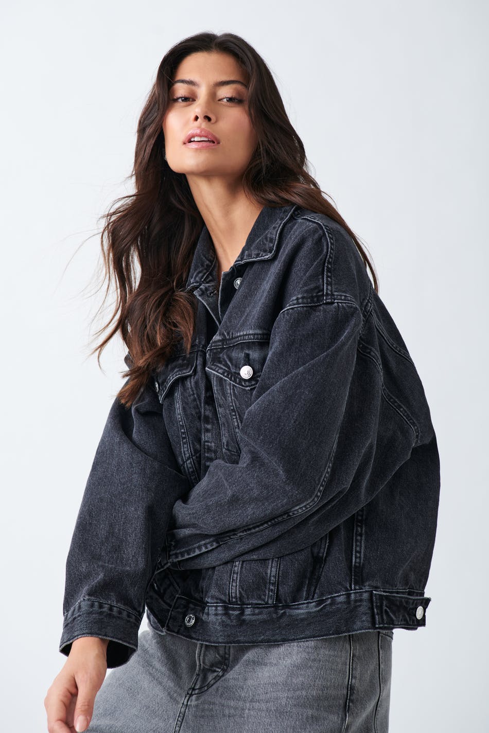Gina Tricot - Loose denim jacket - jeansjackor - Black - L - Female
