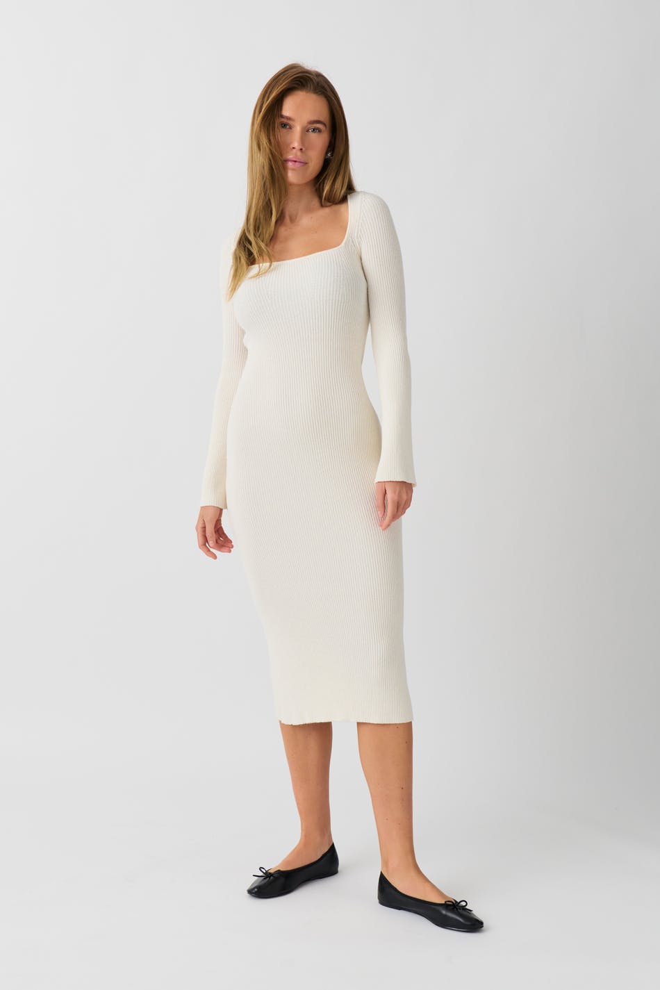  Gina Tricot- Knitted midi dress - strickkleider- White - XL- Female