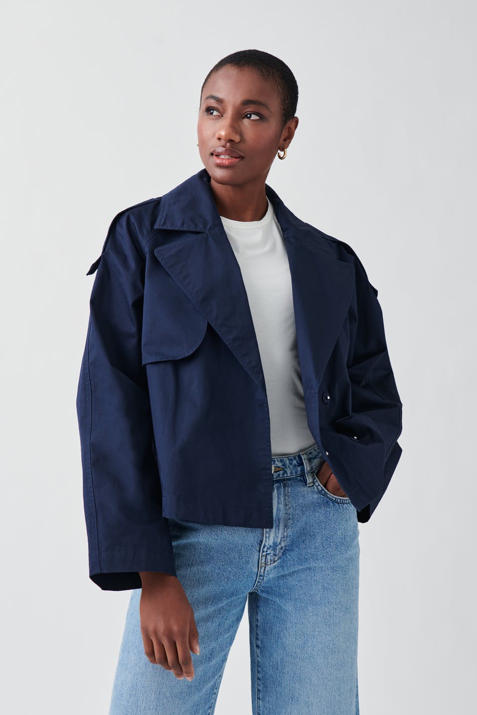 Gina Tricot - Short trench coat - trenchcoats - Blue - XXS - Female