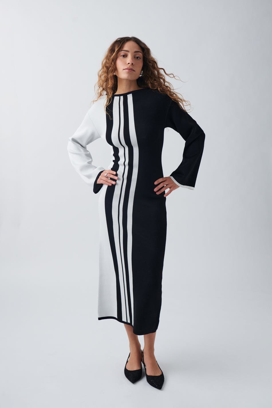 Gina Tricot - Stripe knitted dress - stickade klänningar - Black - S - Female