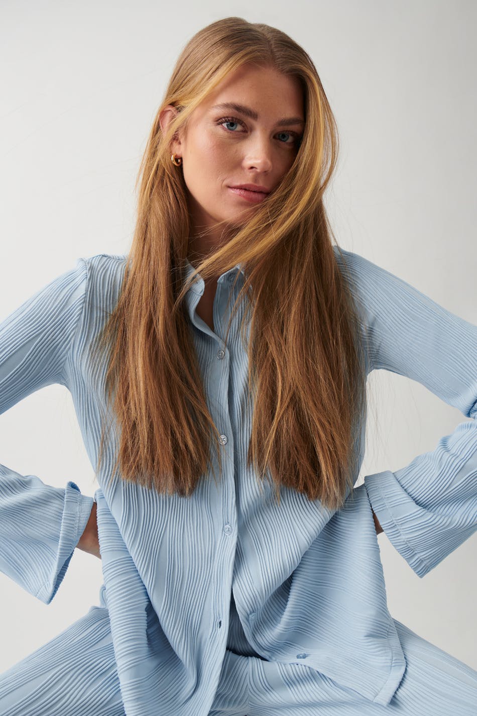 Gina Tricot - Structure shirt - skjortor - Blue - XL - Female