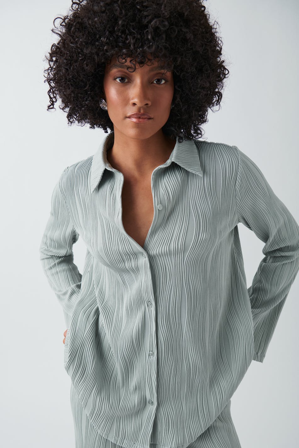 Gina Tricot - Structure shirt - skjortor - Green - XS - Female