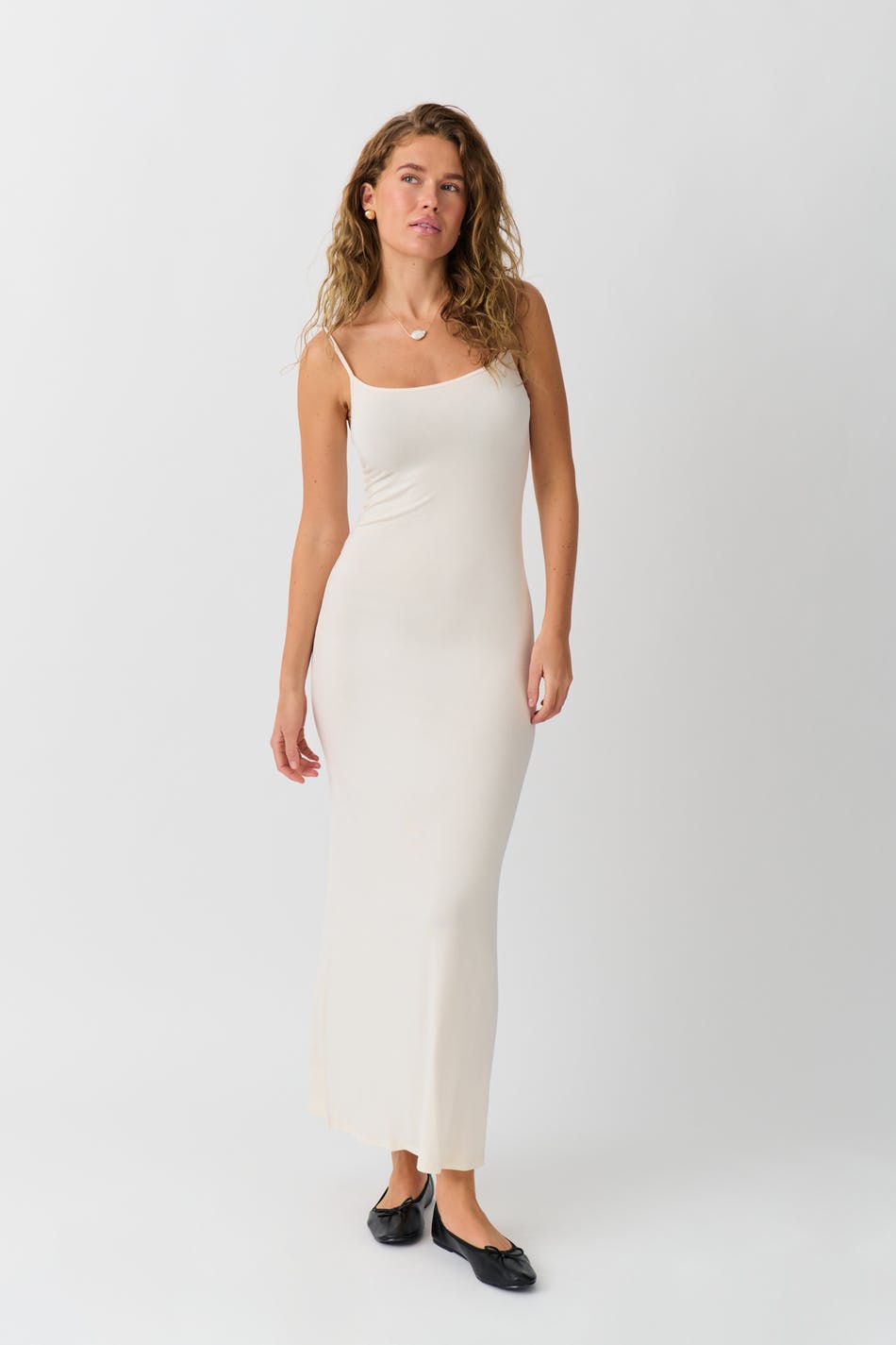 Gina Tricot - Soft touch maxi slip dress - långklänningar - White - XS - Female