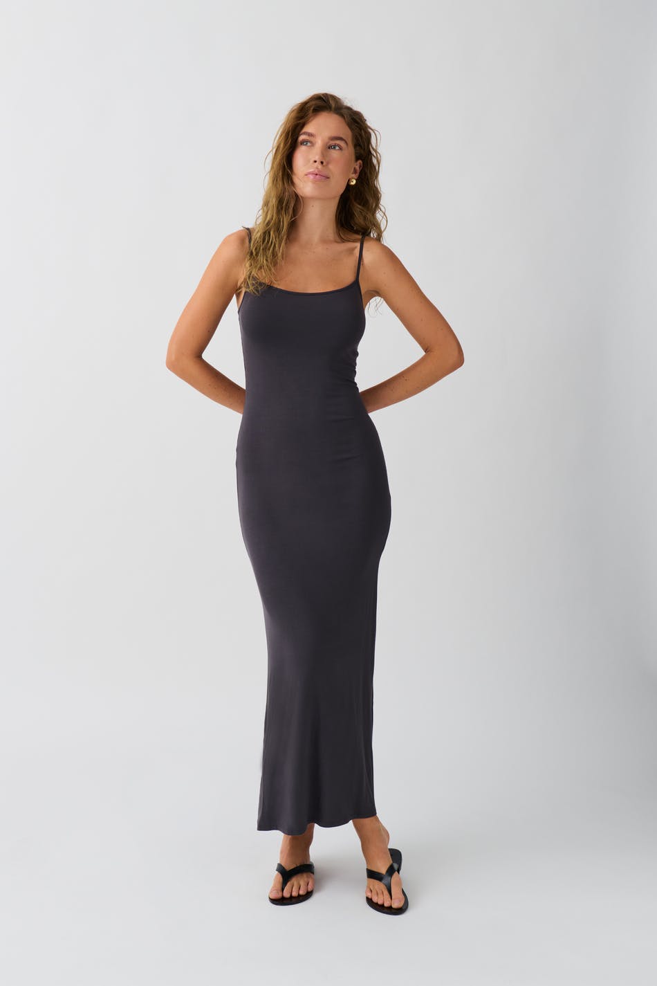 Gina Tricot - Soft touch maxi slip dress - lange kjoler- Grey - L - Female