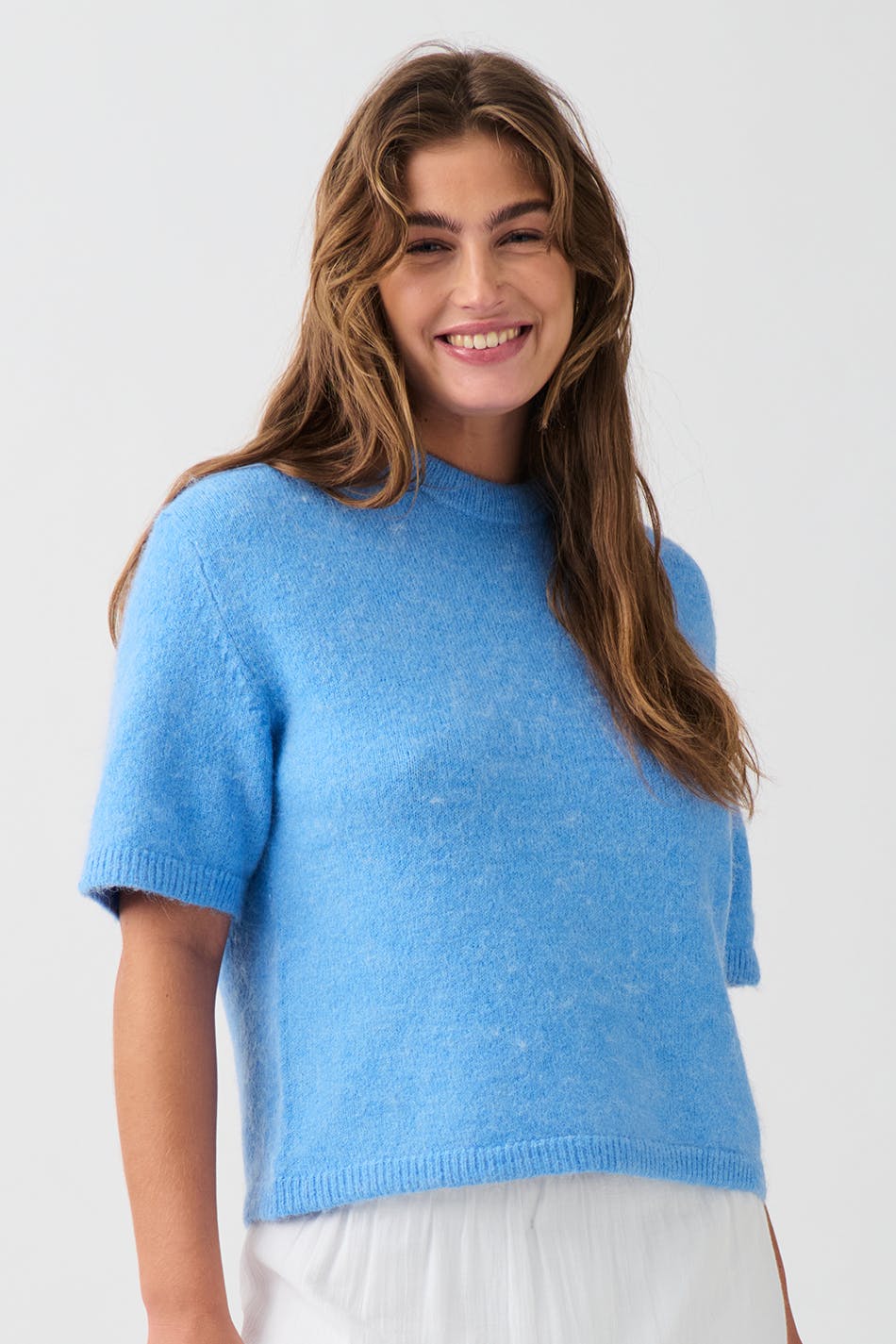 Gina Tricot - Knitted top - kortärmat - Blue - S - Female
