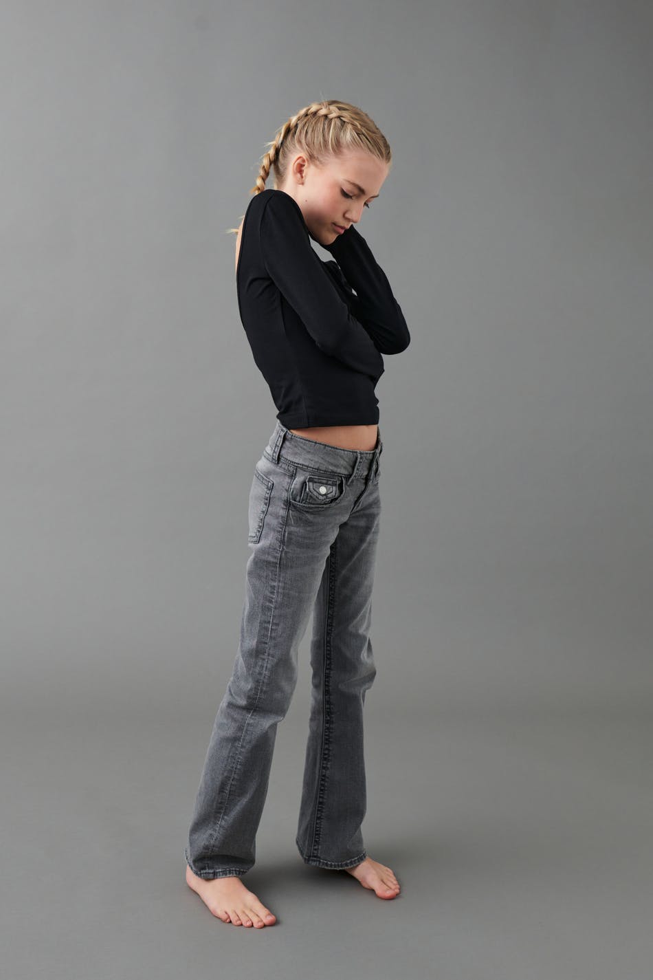 Läs mer om Gina Tricot - Chunky basic flare jeans - bootcut - Grey - 140 - Female