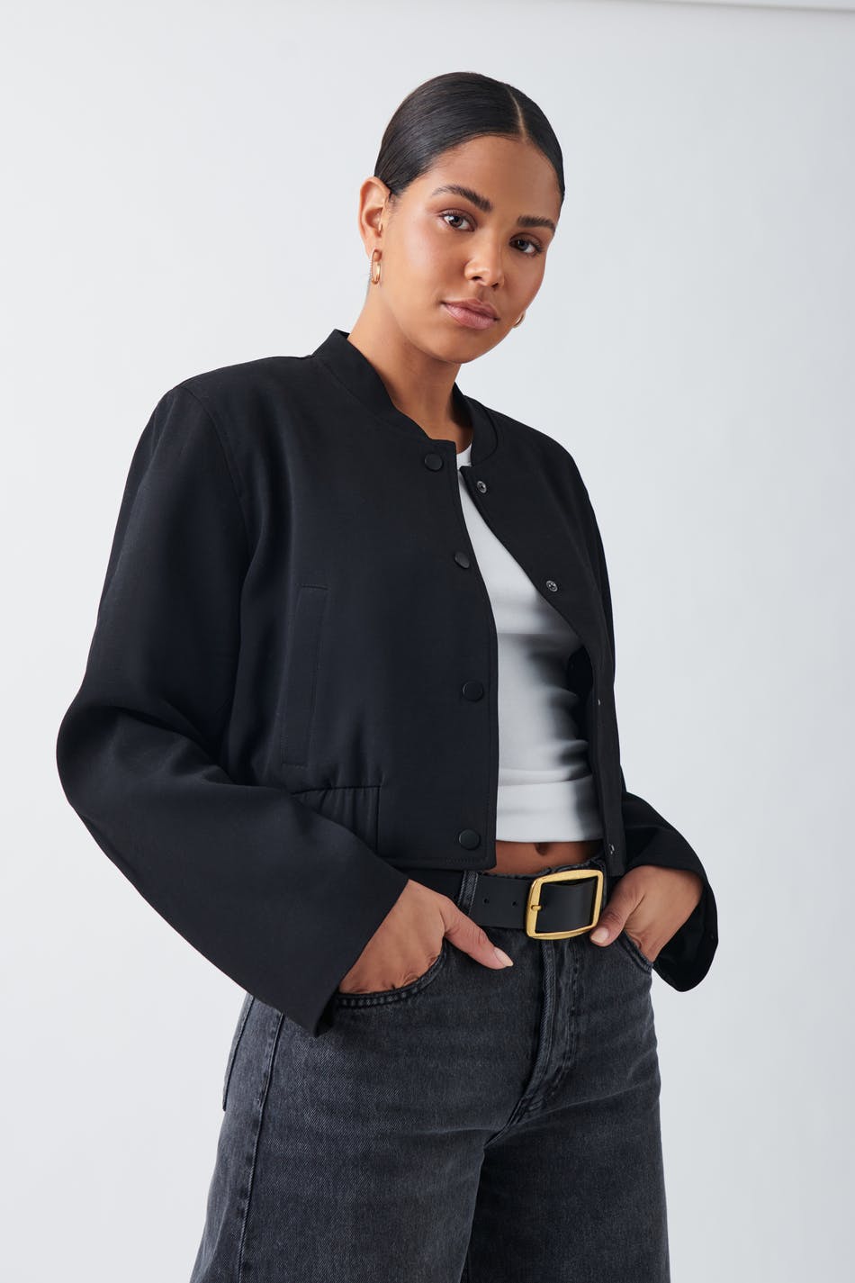 Gina Tricot - Short tailored jacket - korta kappor - Black - XS - Female
