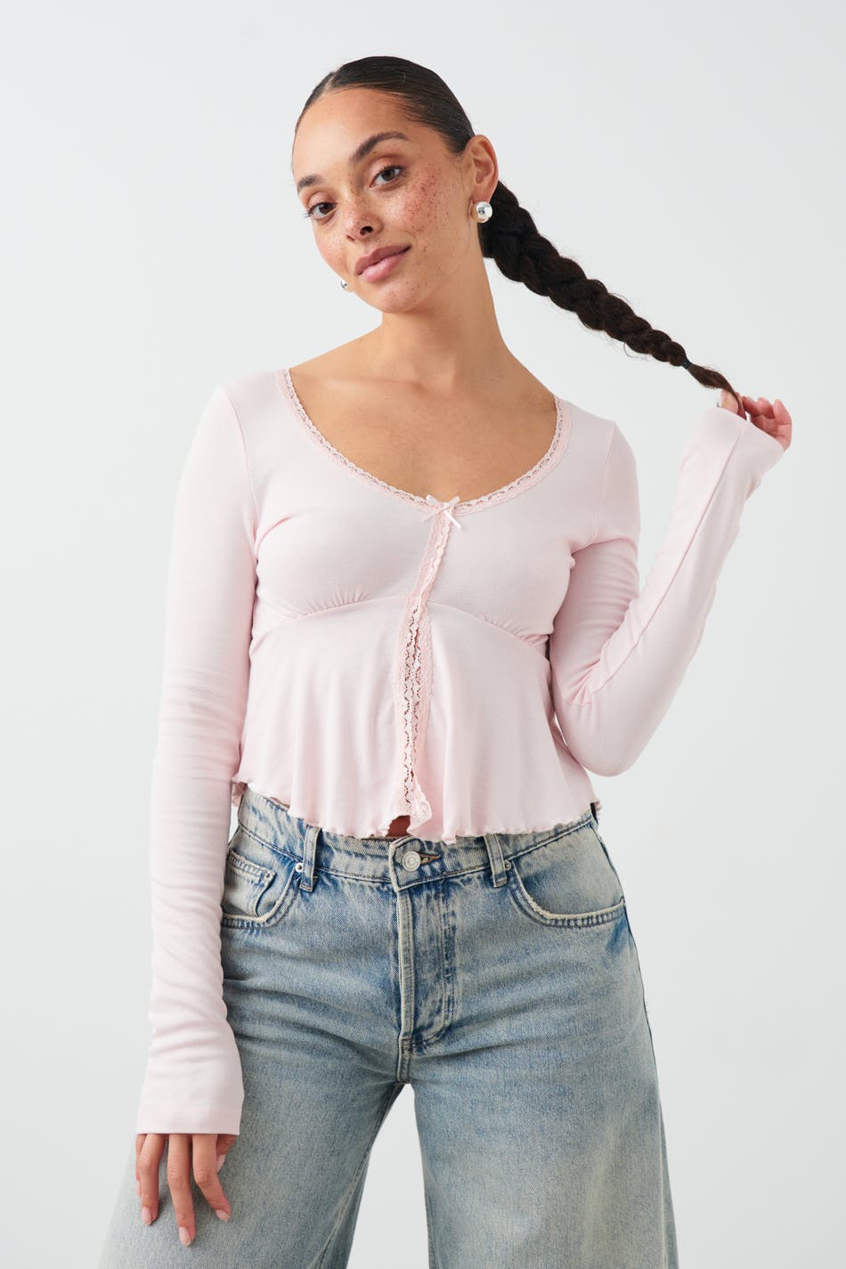 Lace detail top - Pink - Women - Gina Tricot